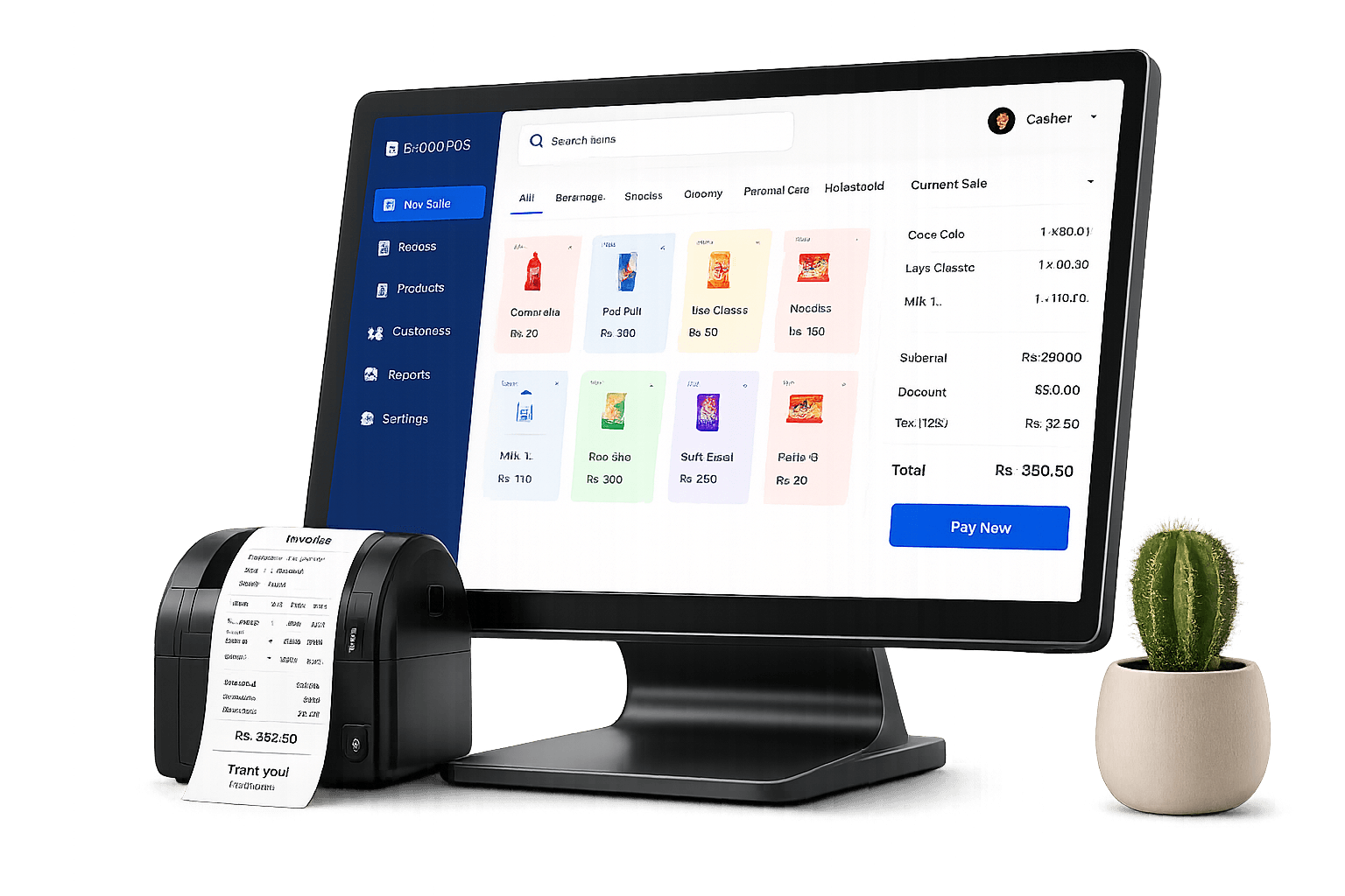 BizForce360 POS: checkout screen, thermal printer and digital invoice